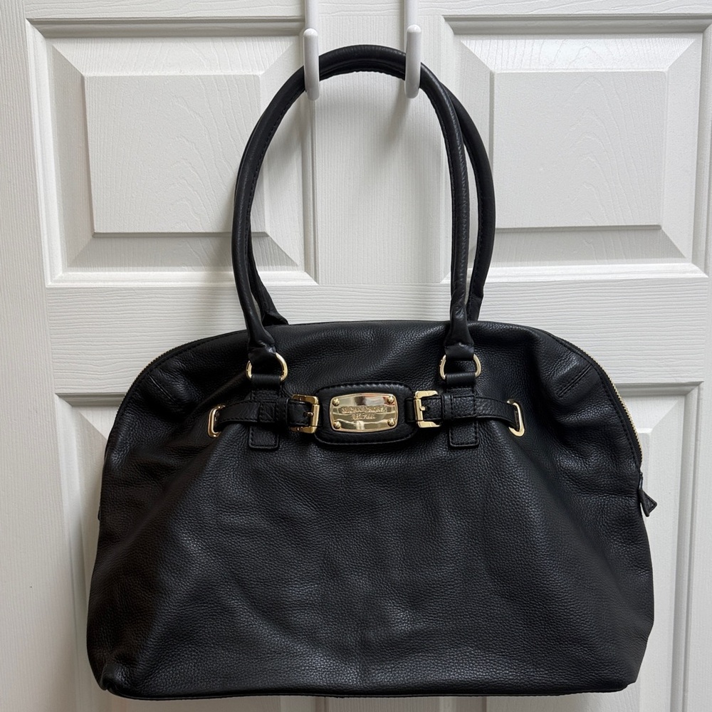 Michael Kors Black Leather Satchel with Gold Hardware